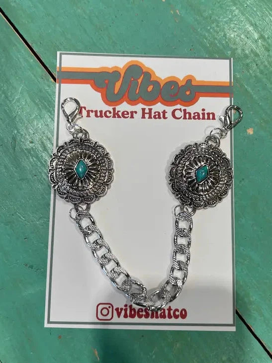 Turquoise and Embossed Silver Circle Trucker Hat Chain