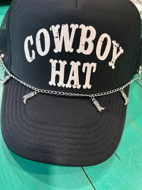 Silver Cowboy Boot Trucker Hat Chain