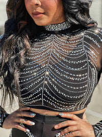 Thumbnail for The Good Studded Rhinestone Crop Top - Black