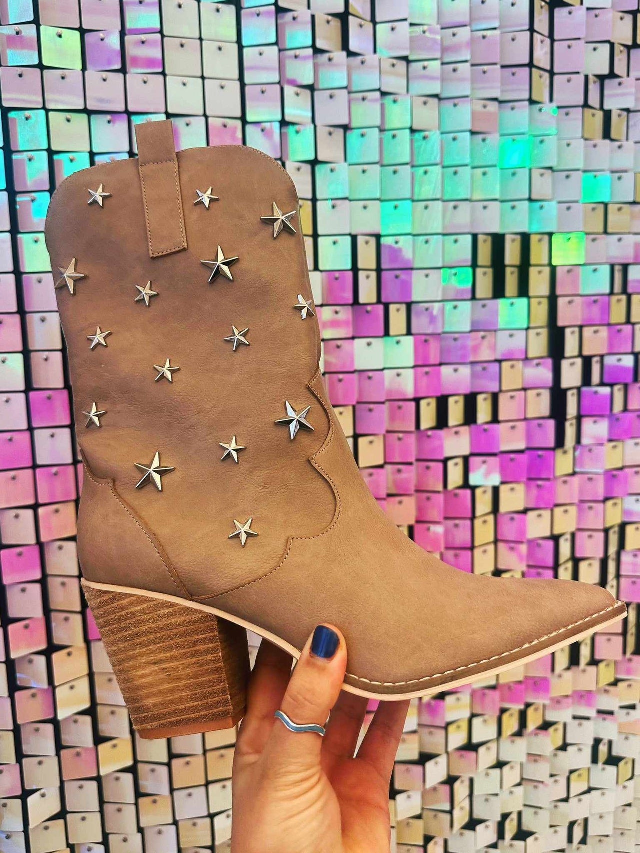 Star studded taupe western boots
