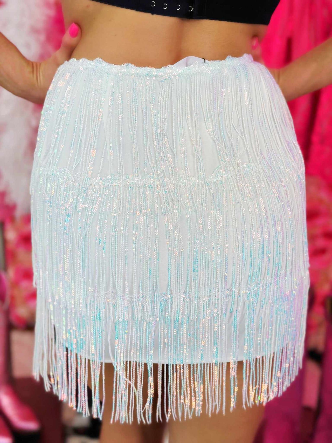 Sparkling Sweetheart Fringe Skirt - White