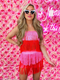 Thumbnail for Pink and red fringe crop top