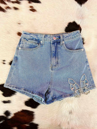 Thumbnail for Jean shorts with rhinestone butterfly