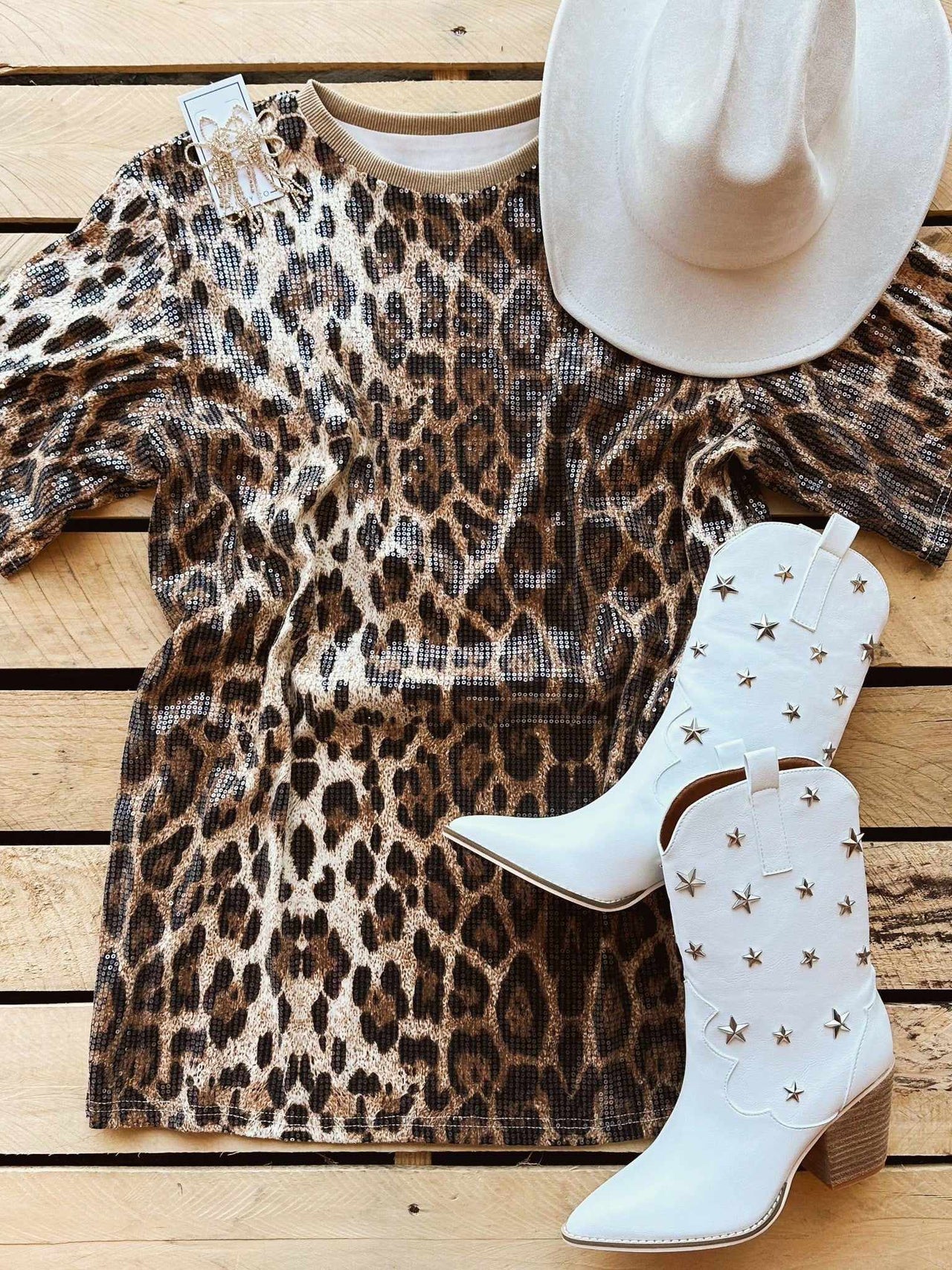 Take A Seat Sequin Tshirt Dress - Leopard