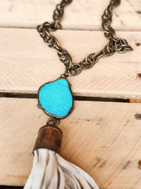 Thumbnail for Make A Statement Turquoise Stone Tassel Necklace - Cream