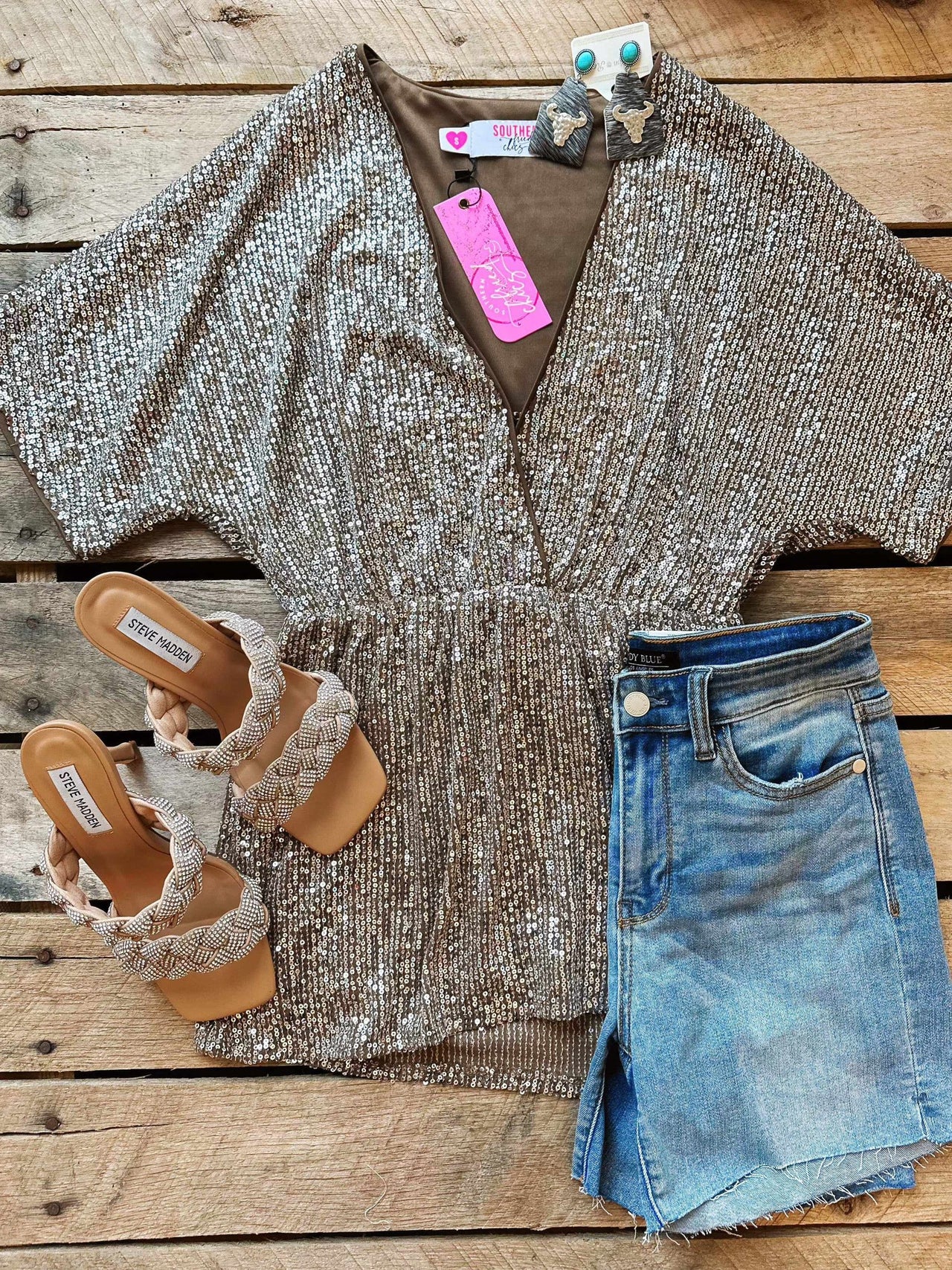 Sequin Tunic Top - Coffee and Silver