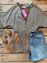 Thumbnail for Sequin Tunic Top - Coffee and Silver