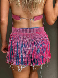 Thumbnail for Rippin Rhinestones Fringe Skirt - Pink