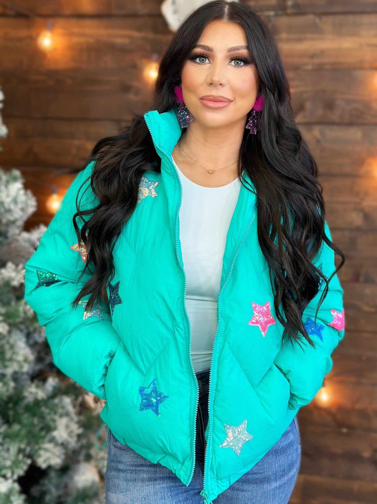 Out Of This World Puffer Jacket - Green