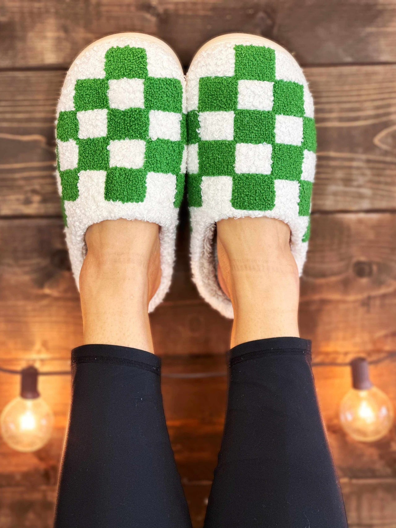 Checkered Cozy Slippers - Green