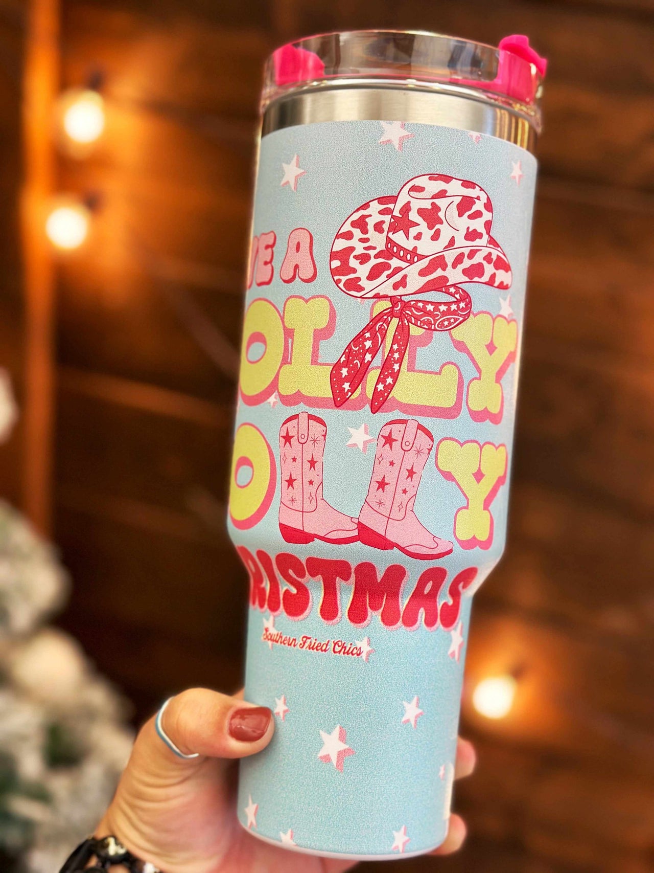 "holly Dolly Christmas" stainless steel tumbler