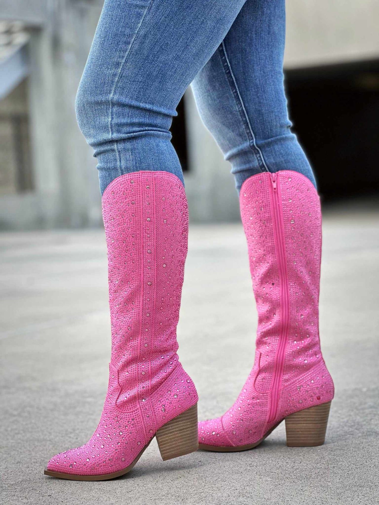 Barbie pink rhinestone western boots.