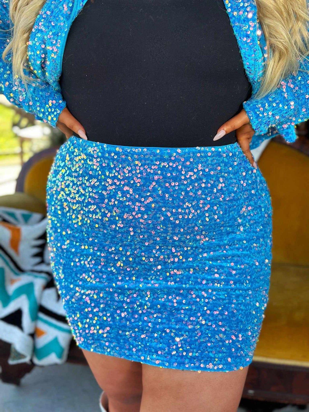 Beauty & The Blue Sequin Mini Skirt