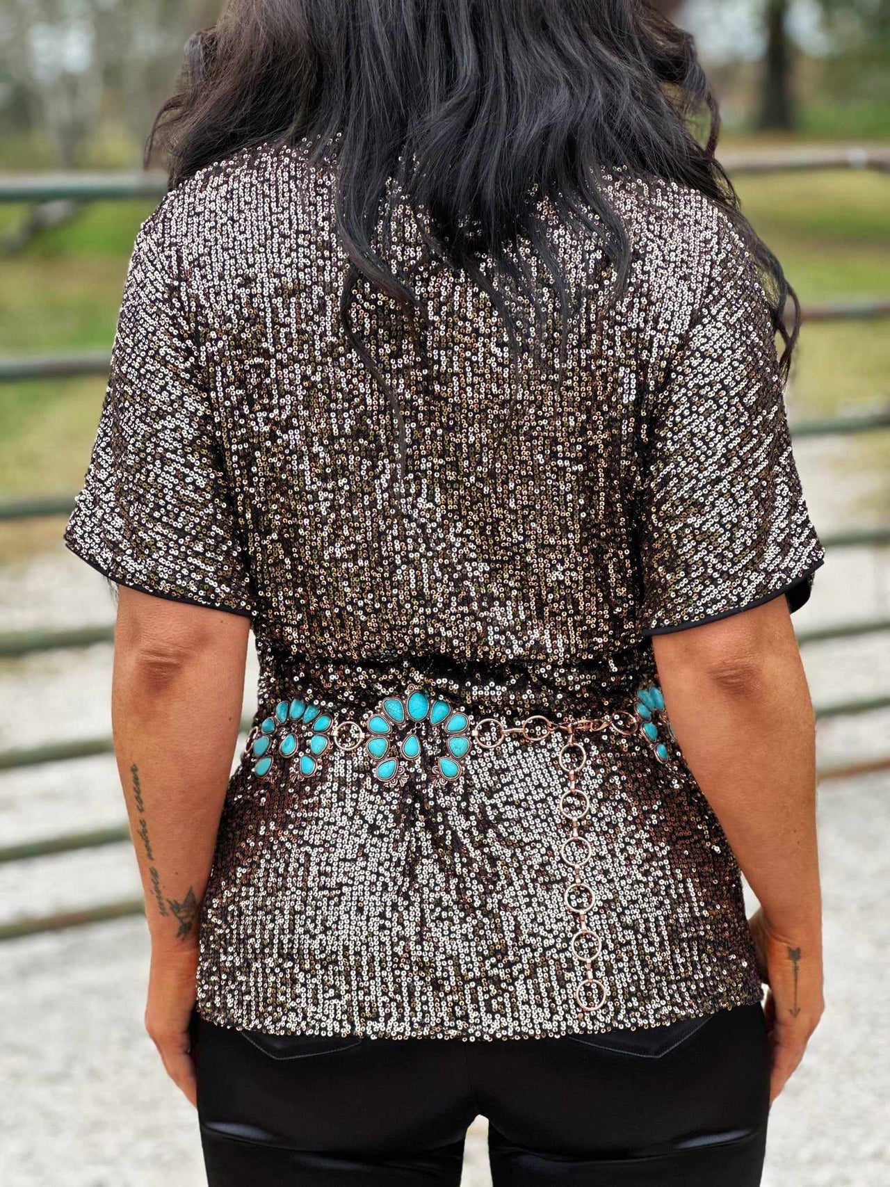 Sequin Tunic Top - Black and Gold