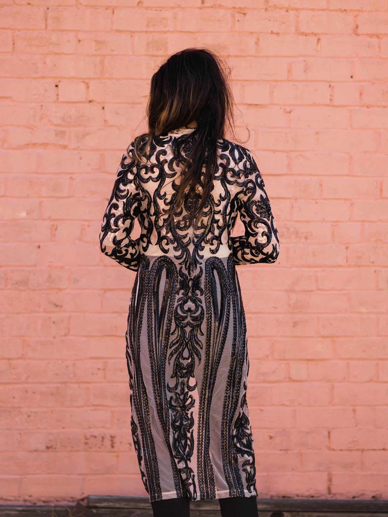 The Royal Sequin Duster - Black on Beige
