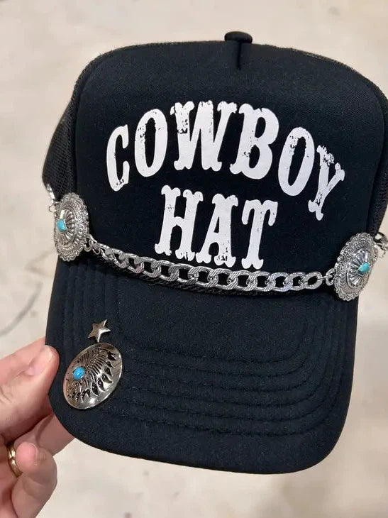 Turquoise and Embossed Silver Oval Trucker Hat Chain