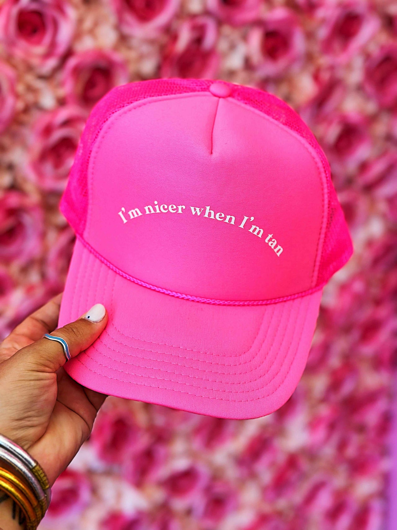 I'm Nicer When I'm Tan Trucker Hat - Neon Pink