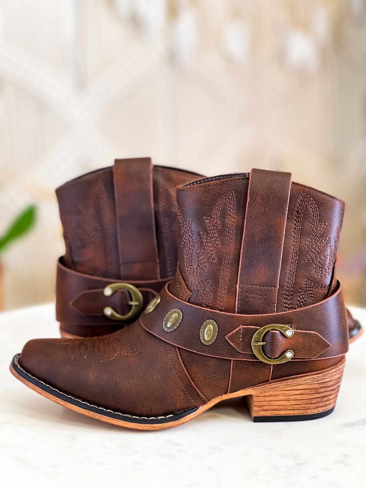 Rodeo Queen Leather Cowgirl Booties - Whiskey