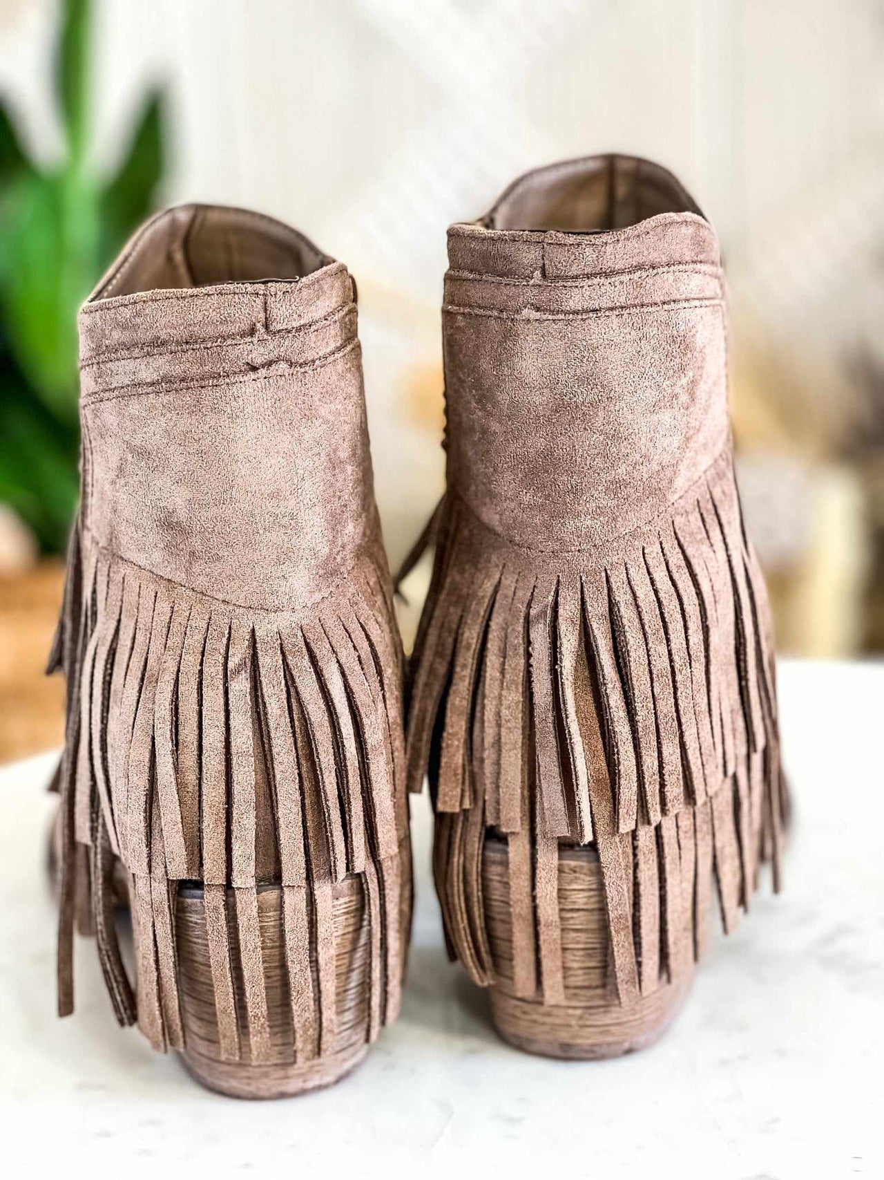 It's My Party Fringe Bootie - Taupe