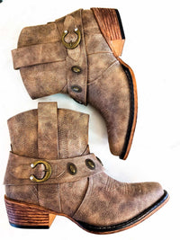 Thumbnail for Taupe leather booties with buckles