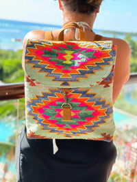 Thumbnail for Aztec print canvas backpack.