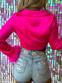 Thumbnail for Sassy Sasha Pink Fur Crop Top