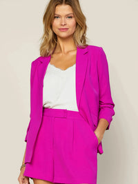 Thumbnail for Pink shirred sleeve blazer made from recycled material