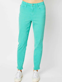 Thumbnail for High waisted turquoise slim pants.