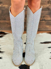 Thumbnail for Silver rhinestone western boots