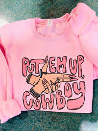 Thumbnail for Put Em Up Cowboy Sweatshirt - Pink