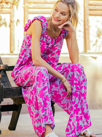 Thumbnail for Pink floral wide leg jumpsuit,