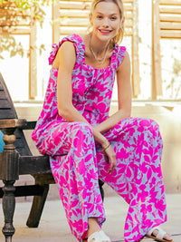 Thumbnail for Wide leg pink floral jumpsuit