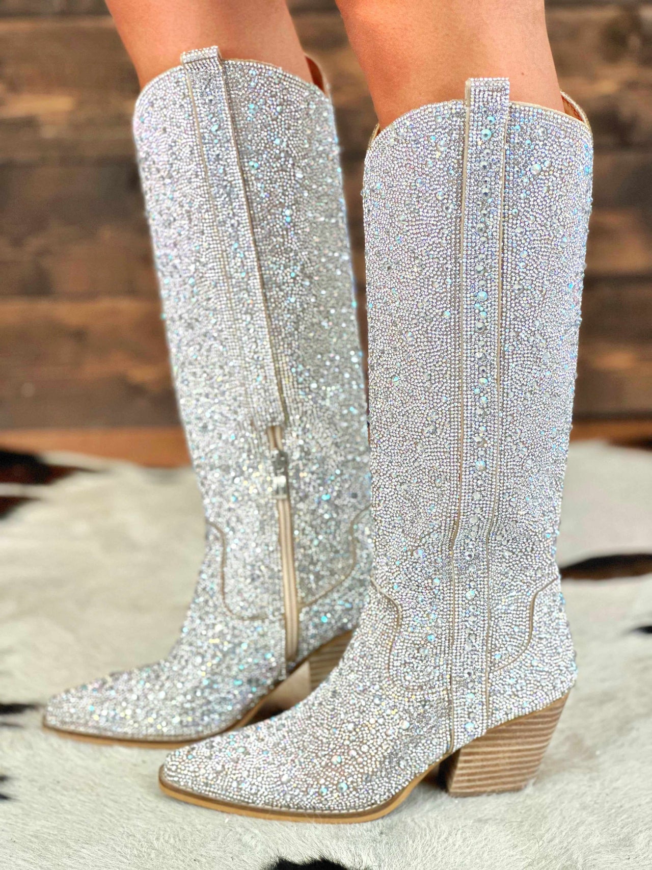 Silver rhinestone western boots
