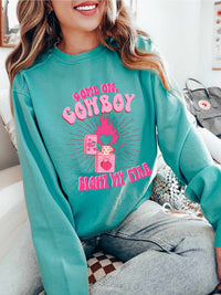 Thumbnail for Pink lighter graphic western Valentines sweatshirt.