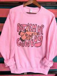 Thumbnail for Put Em Up Cowboy Sweatshirt - Pink