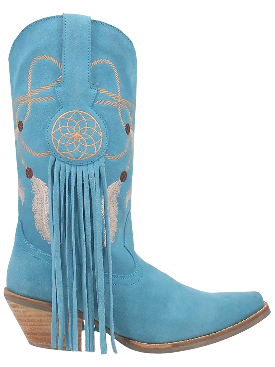 blue western boots with feather embroidery