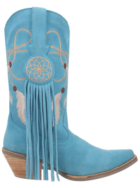 Thumbnail for blue western boots with feather embroidery