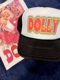 Thumbnail for Retro Dolly Flower Trucker Hat - White and Black