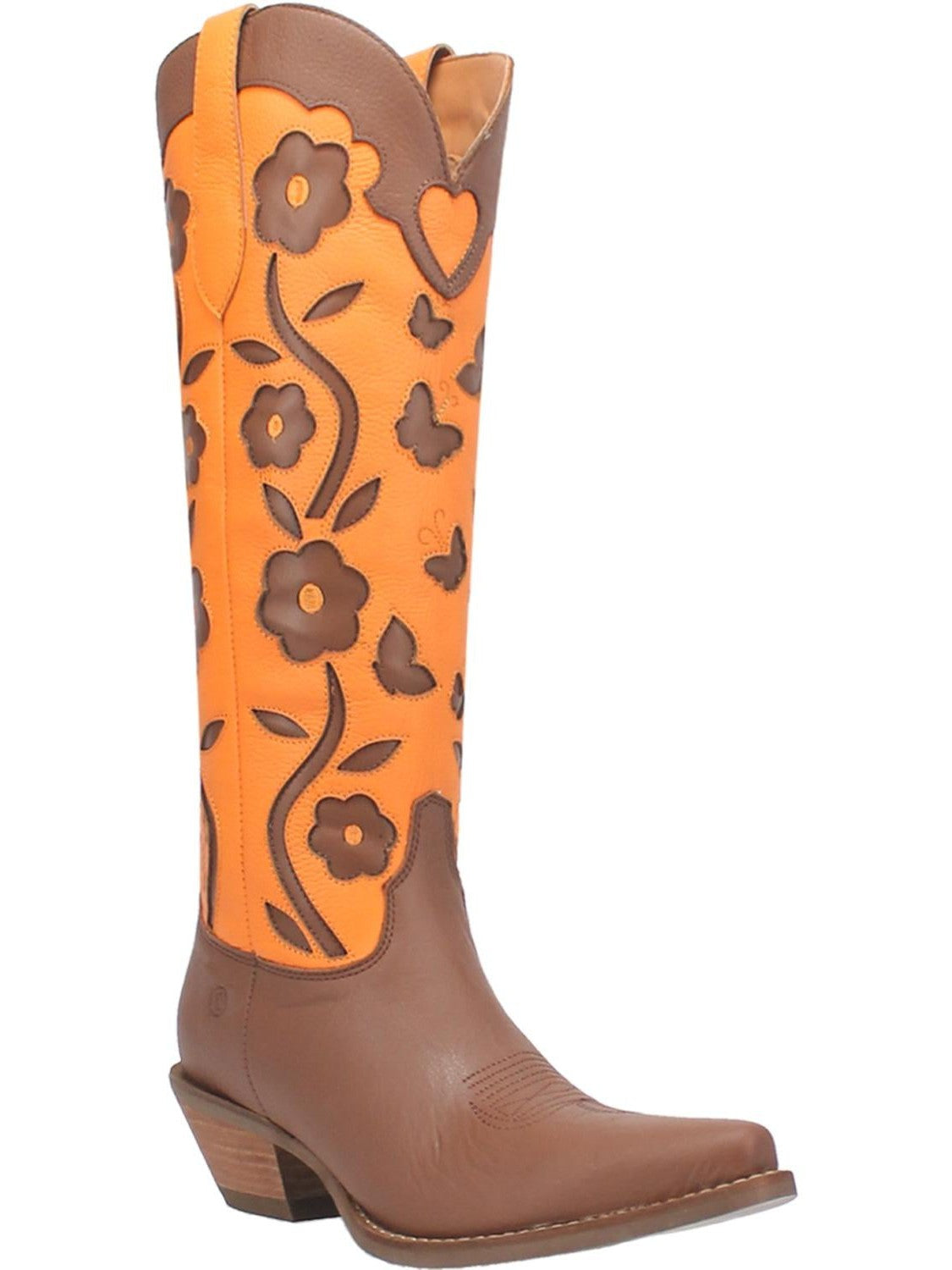 Orange and brown floral western boots