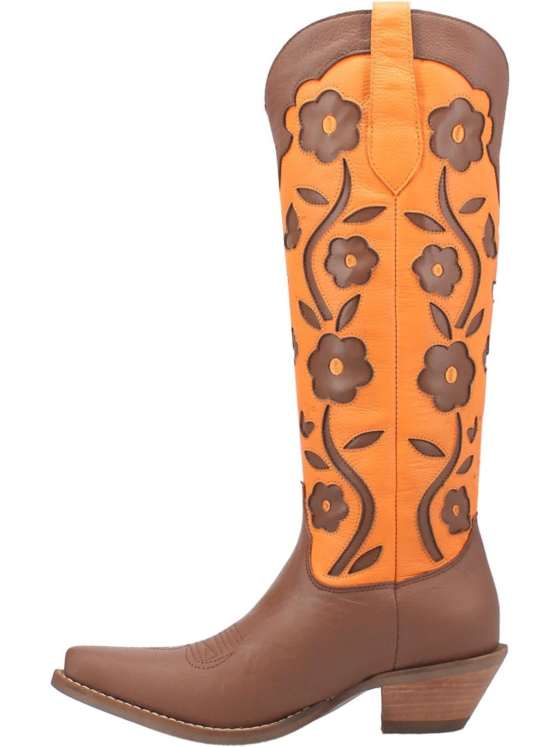 Orange brown floral western boots