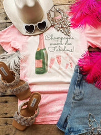 Thumbnail for Champagne Makes Me Fabulous Bleached T shirt - Light Pink