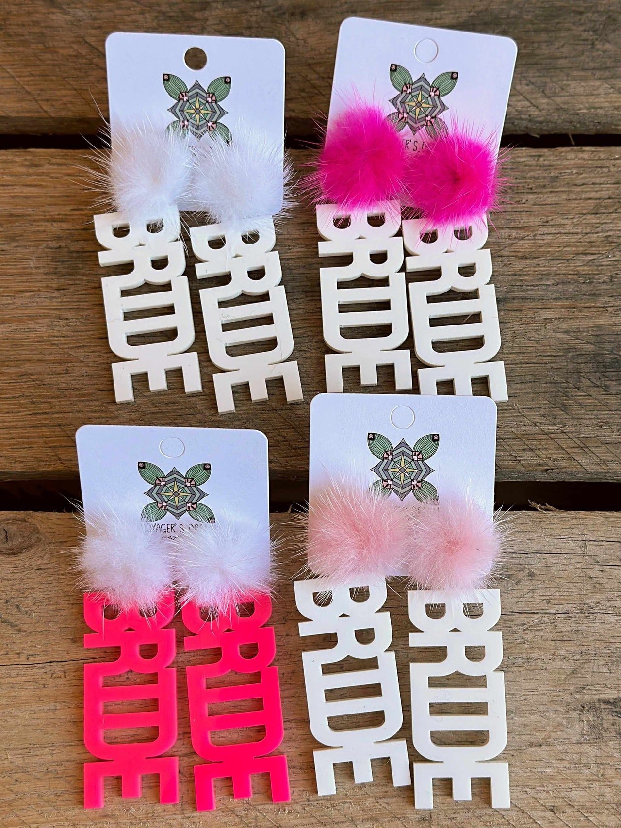 Here Comes The Bride Earrings - White With Hot Pink Pom