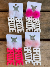 Thumbnail for Here Comes The Bride Earrings - White With Hot Pink Pom