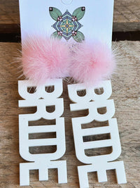 Thumbnail for Here Comes The Bride Earrings - White With Light Pink Pom
