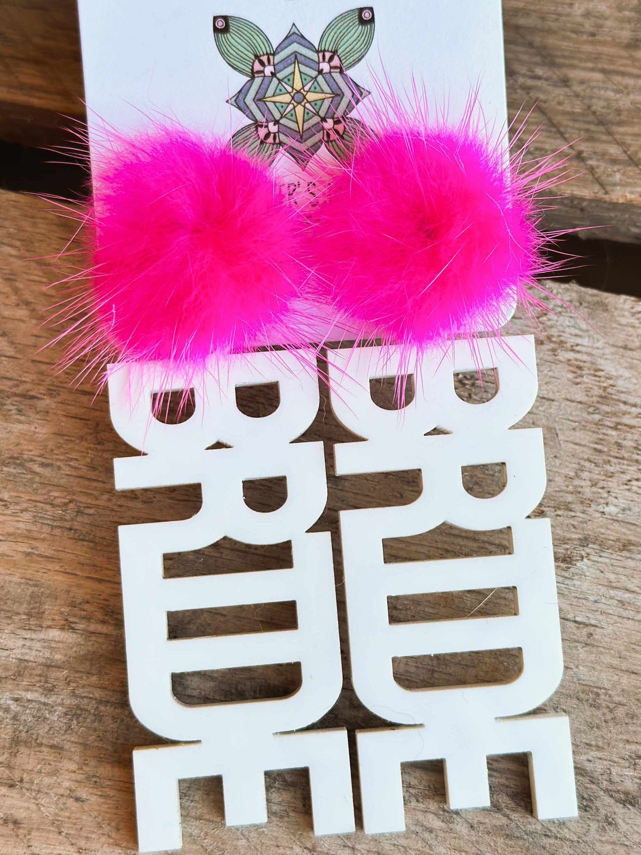 Here Comes The Bride Earrings - White With Hot Pink Pom