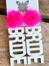 Thumbnail for Here Comes The Bride Earrings - White With Hot Pink Pom