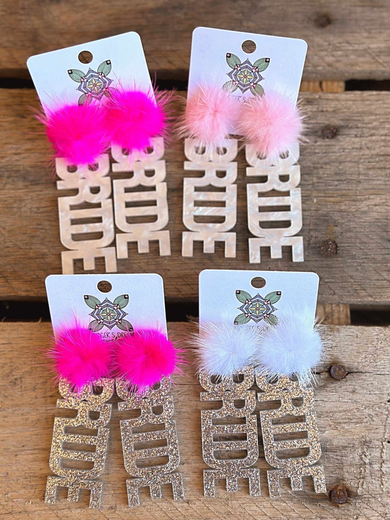 Here Comes The Bride Earrings - Silver Glitter With Hot Pink Pom