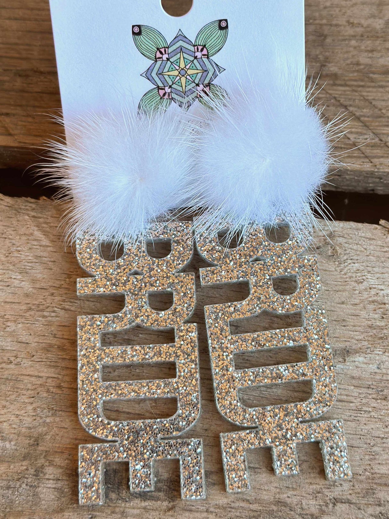 Here Comes The Bride Earrings - Silver Glitter With White Pom