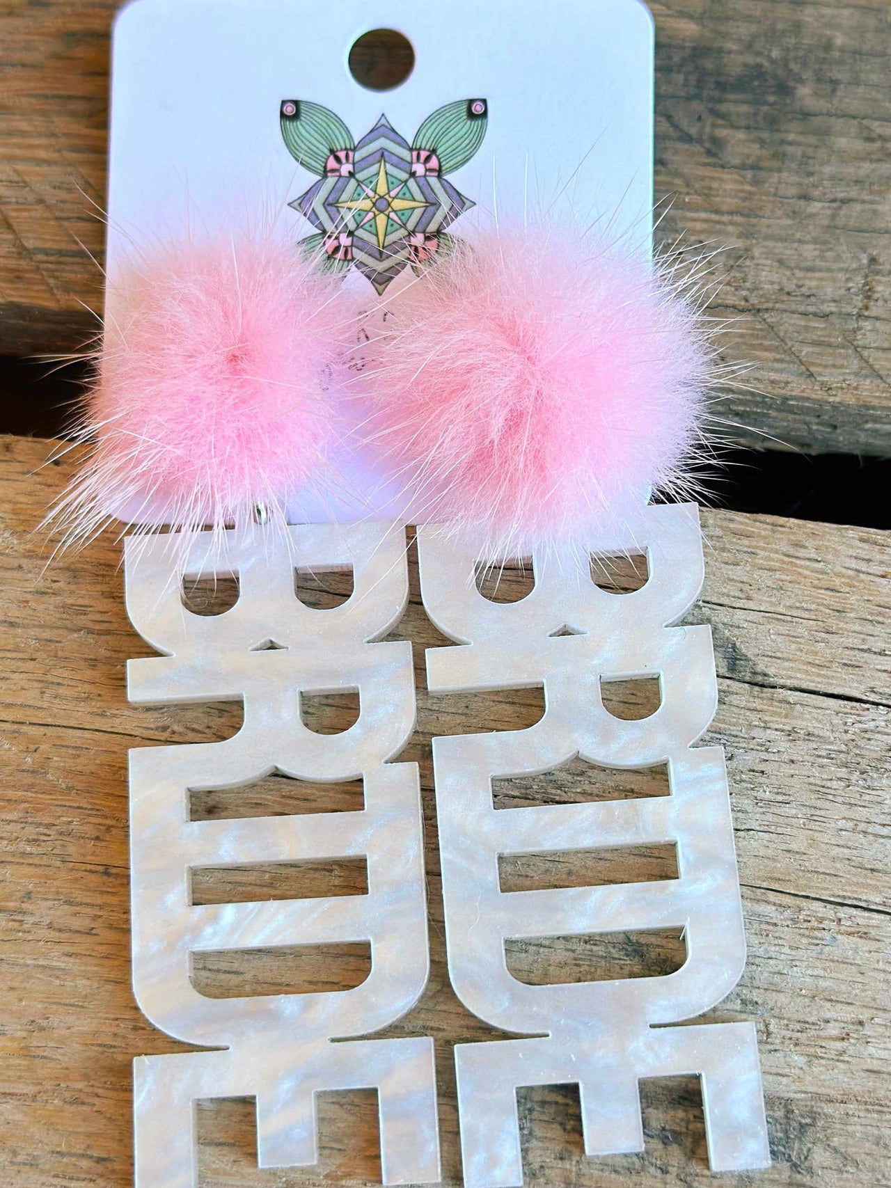 Here Comes The Bride Earrings - White Marble With Light Pink Pom