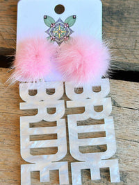 Thumbnail for Here Comes The Bride Earrings - White Marble With Light Pink Pom